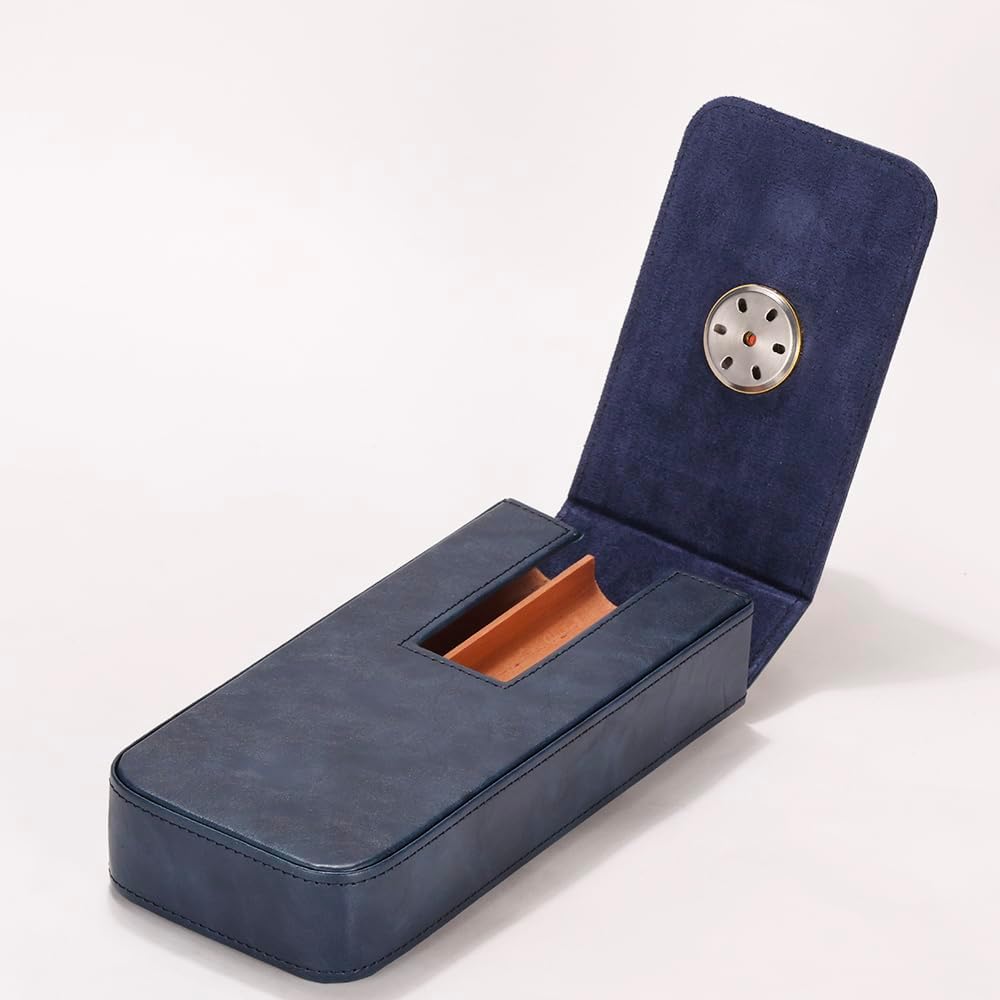 Leather Cigar Case -Thick cedar travel humidor, Cedar Wood Lined Cigar Humidor with Silver Stainless Steel Cutter