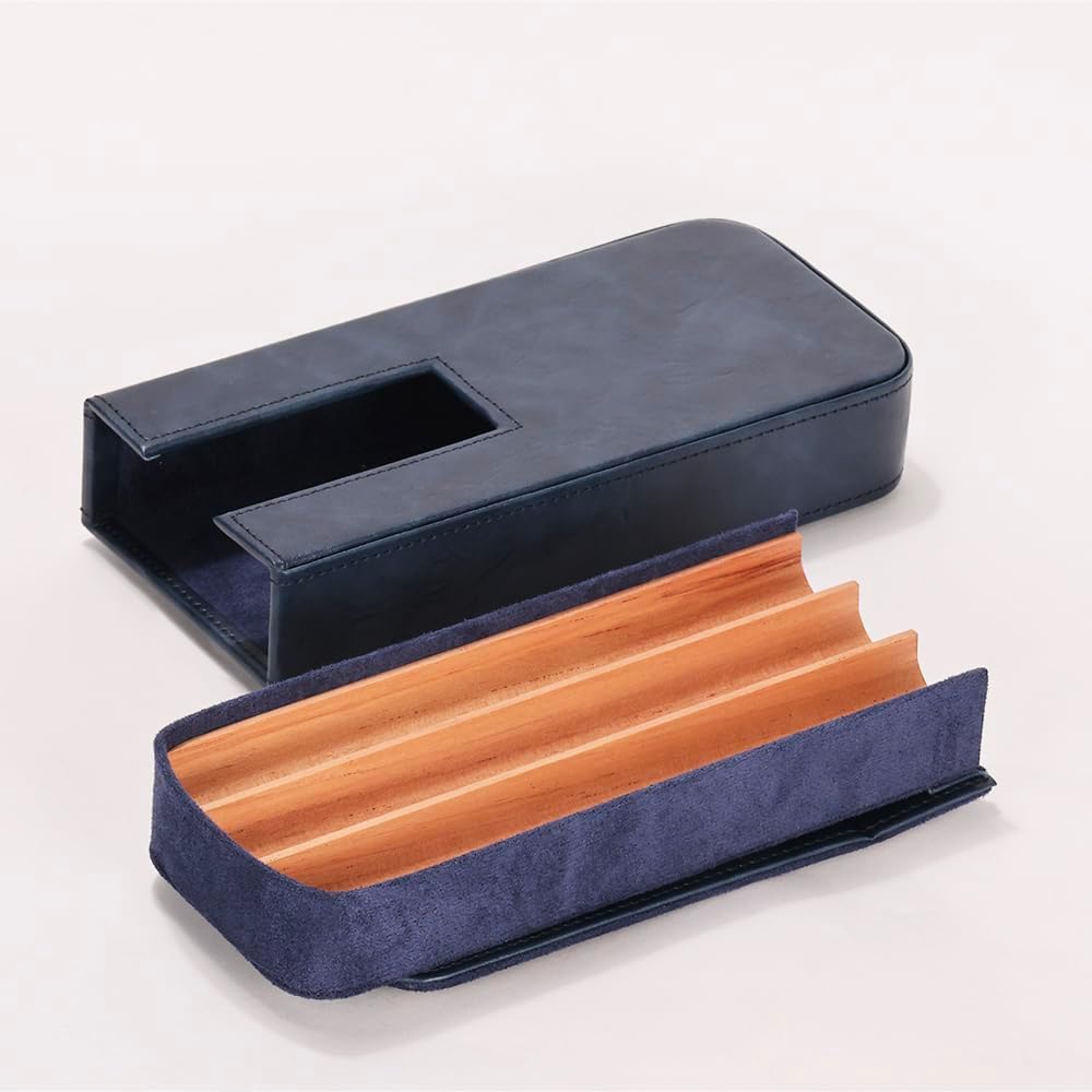 Leather Cigar Case -Thick cedar travel humidor, Cedar Wood Lined Cigar Humidor with Silver Stainless Steel Cutter