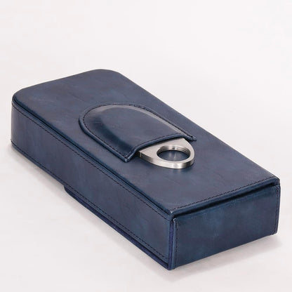 Leather Cigar Case -Thick cedar travel humidor, Cedar Wood Lined Cigar Humidor with Silver Stainless Steel Cutter