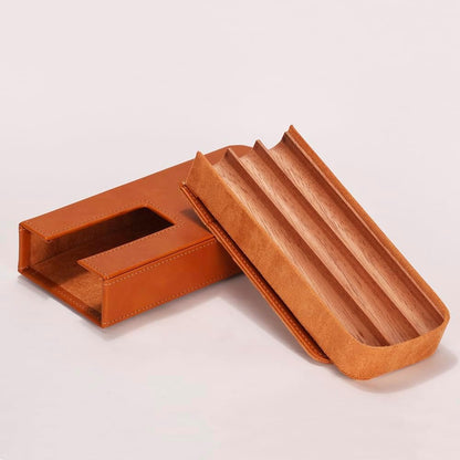 Leather Cigar Case -Thick cedar travel humidor, Cedar Wood Lined Cigar Humidor with Silver Stainless Steel Cutter