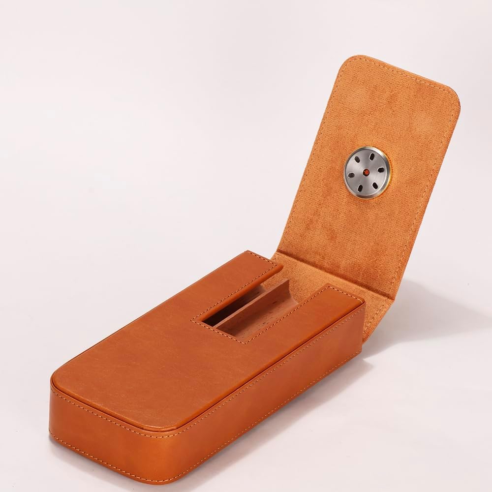 Leather Cigar Case -Thick cedar travel humidor, Cedar Wood Lined Cigar Humidor with Silver Stainless Steel Cutter