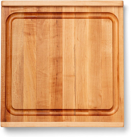 Countertop Series Rectangular Wooden Maple Cutting Board 17.75”x17.25” – 1.25” Thick, 13-lb Reversible Butcher Block with Juice Groove, Counter Lip & Edge-Grain – Made in the USA