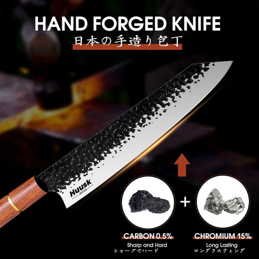Huusk Kiritsuke Chef Knife - 9 Inch Japanese Kitchen Knife | Professional High Carbon Steel Sharp Sushi Knives with Ergonomic Rosewood Handle for Meat, Gift for Chef