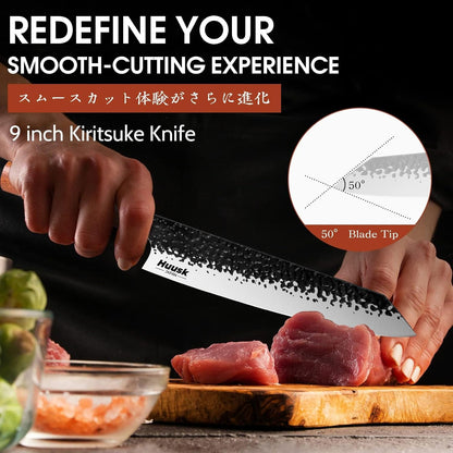 Huusk Kiritsuke Chef Knife - 9 Inch Japanese Kitchen Knife | Professional High Carbon Steel Sharp Sushi Knives with Ergonomic Rosewood Handle for Meat, Gift for Chef
