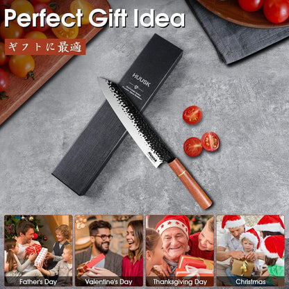 Huusk Kiritsuke Chef Knife - 9 Inch Japanese Kitchen Knife | Professional High Carbon Steel Sharp Sushi Knives with Ergonomic Rosewood Handle for Meat, Gift for Chef