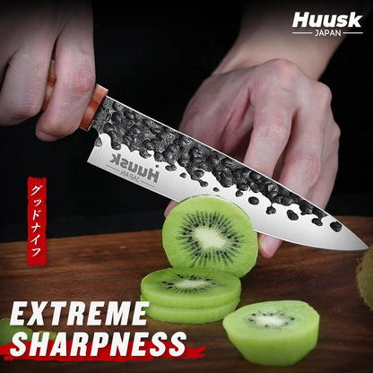 Huusk Kiritsuke Chef Knife - 9 Inch Japanese Kitchen Knife | Professional High Carbon Steel Sharp Sushi Knives with Ergonomic Rosewood Handle for Meat, Gift for Chef
