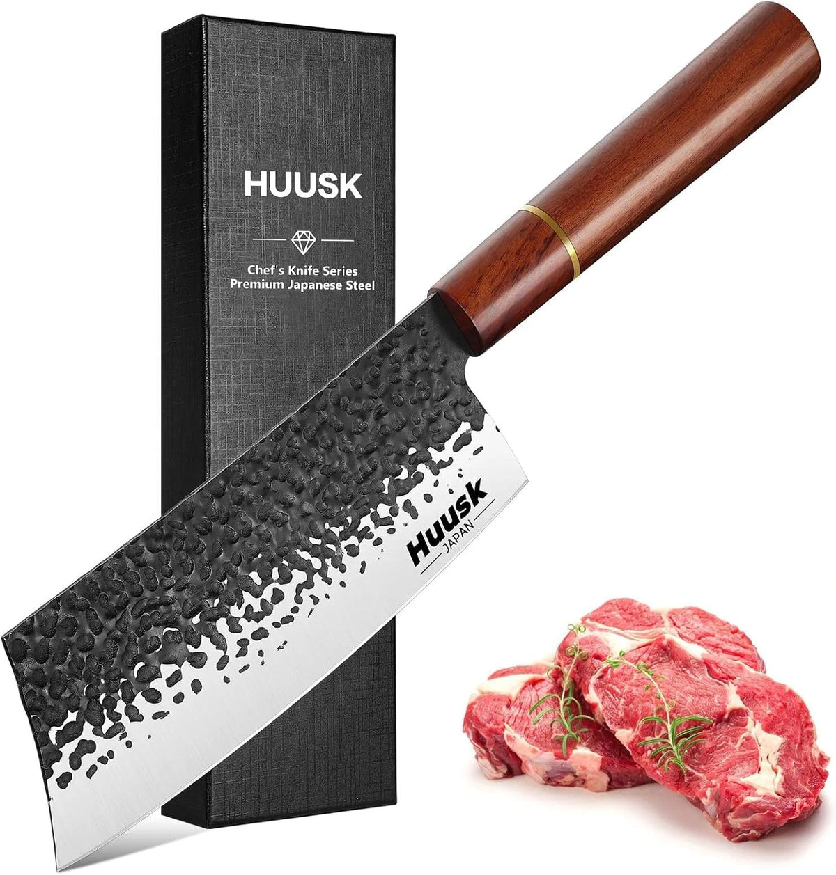 Huusk Kiritsuke Chef Knife - 9 Inch Japanese Kitchen Knife | Professional High Carbon Steel Sharp Sushi Knives with Ergonomic Rosewood Handle for Meat, Gift for Chef
