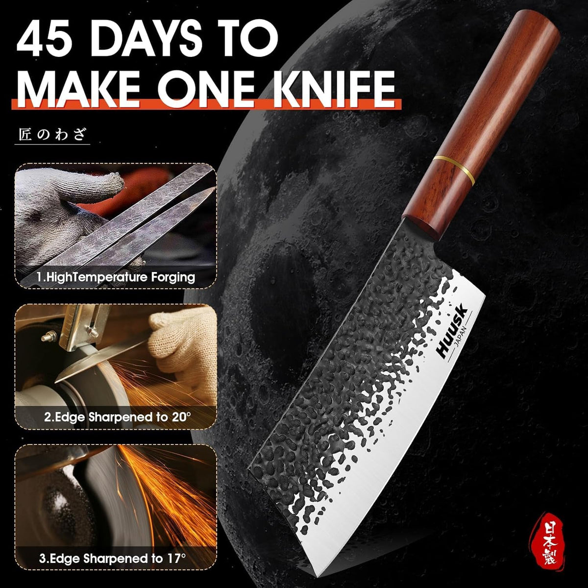 Huusk Kiritsuke Chef Knife - 9 Inch Japanese Kitchen Knife | Professional High Carbon Steel Sharp Sushi Knives with Ergonomic Rosewood Handle for Meat, Gift for Chef