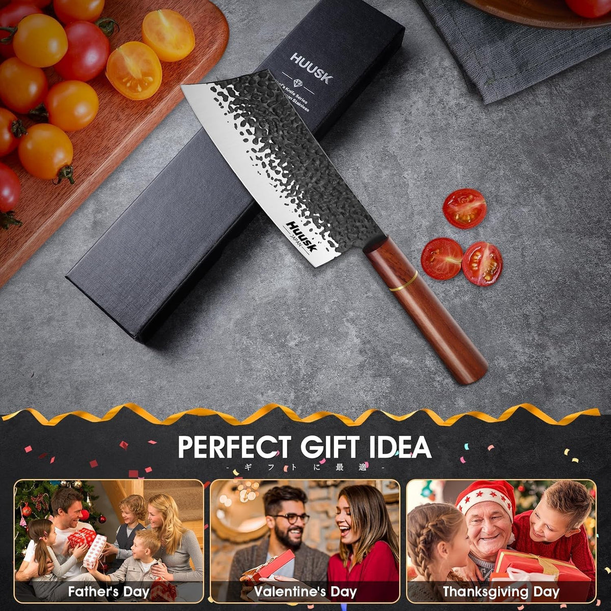 Huusk Kiritsuke Chef Knife - 9 Inch Japanese Kitchen Knife | Professional High Carbon Steel Sharp Sushi Knives with Ergonomic Rosewood Handle for Meat, Gift for Chef