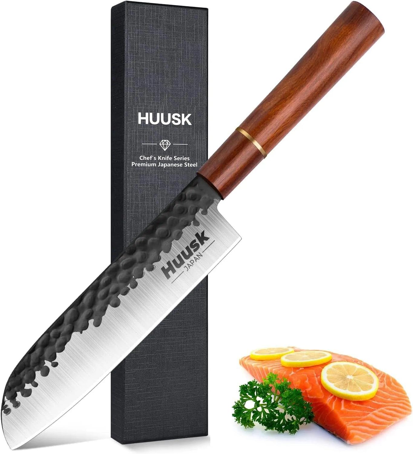 Huusk Kiritsuke Chef Knife - 9 Inch Japanese Kitchen Knife | Professional High Carbon Steel Sharp Sushi Knives with Ergonomic Rosewood Handle for Meat, Gift for Chef