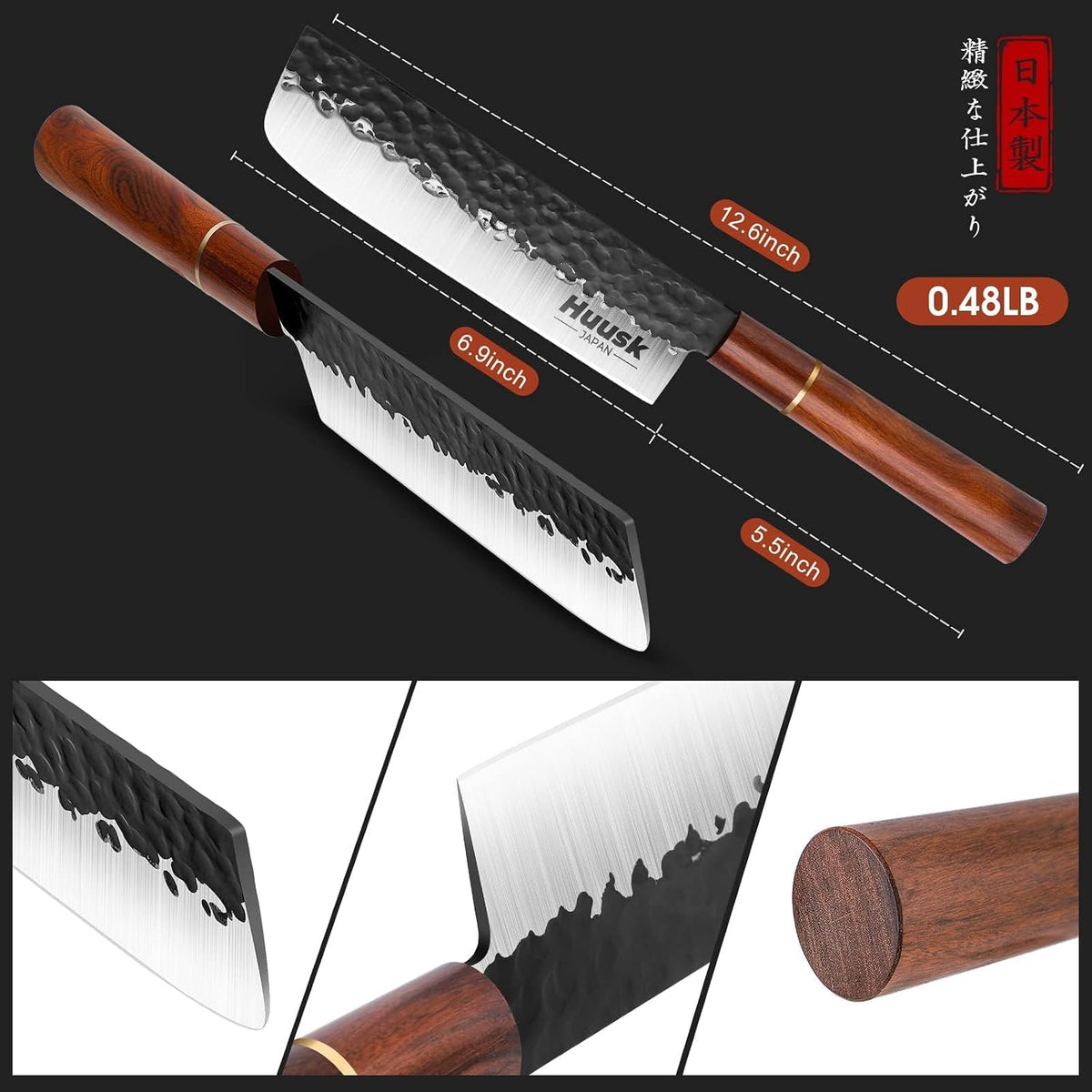 Huusk Kiritsuke Chef Knife - 9 Inch Japanese Kitchen Knife | Professional High Carbon Steel Sharp Sushi Knives with Ergonomic Rosewood Handle for Meat, Gift for Chef