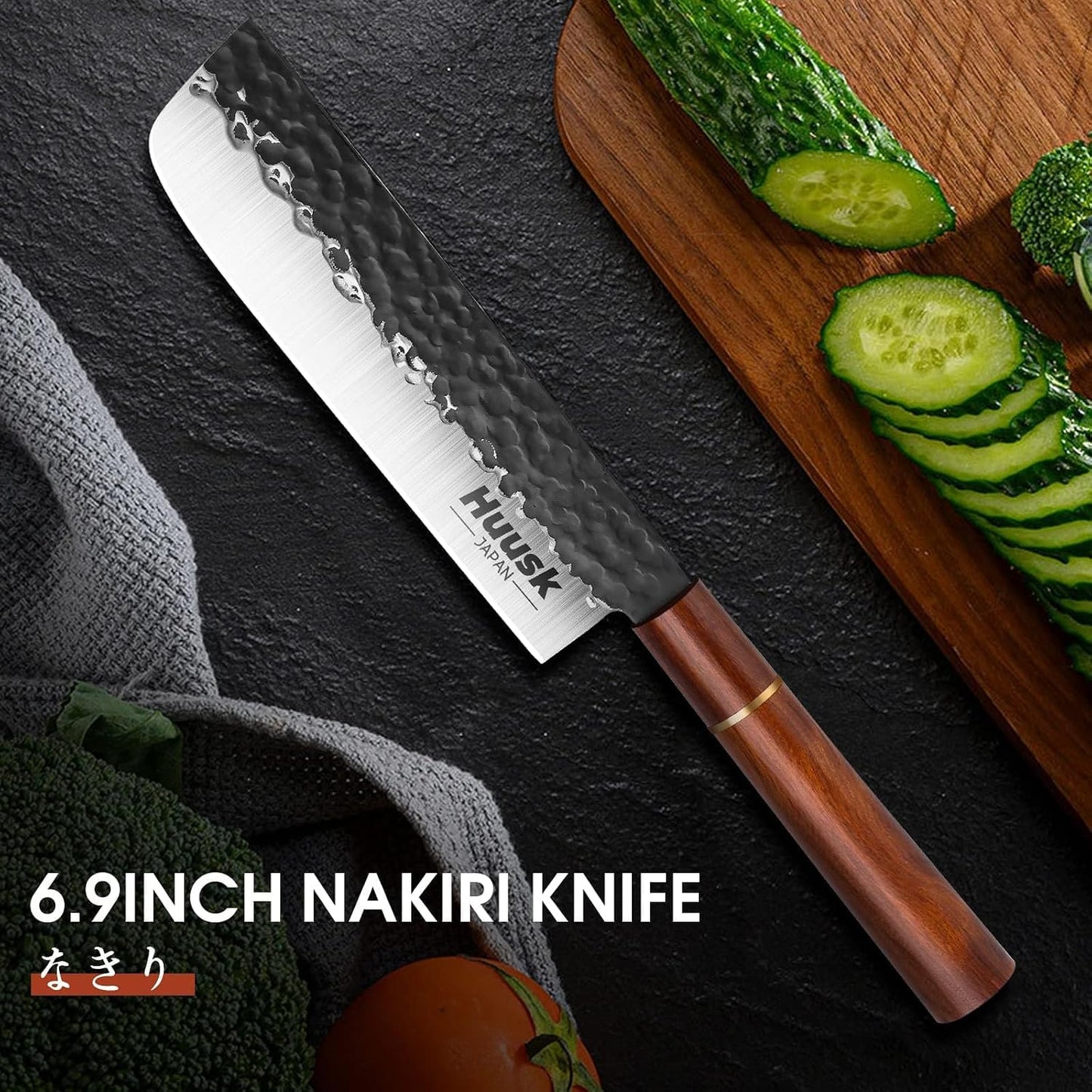 Huusk Kiritsuke Chef Knife - 9 Inch Japanese Kitchen Knife | Professional High Carbon Steel Sharp Sushi Knives with Ergonomic Rosewood Handle for Meat, Gift for Chef
