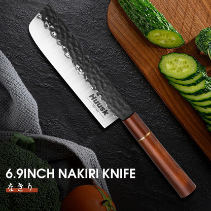 Huusk Kiritsuke Chef Knife - 9 Inch Japanese Kitchen Knife | Professional High Carbon Steel Sharp Sushi Knives with Ergonomic Rosewood Handle for Meat, Gift for Chef