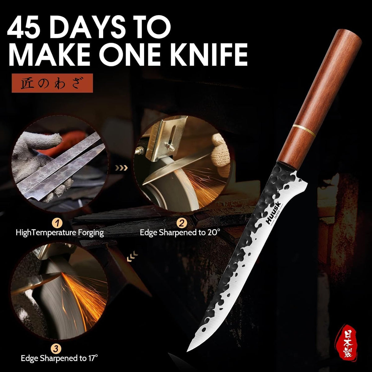 Huusk Kiritsuke Chef Knife - 9 Inch Japanese Kitchen Knife | Professional High Carbon Steel Sharp Sushi Knives with Ergonomic Rosewood Handle for Meat, Gift for Chef