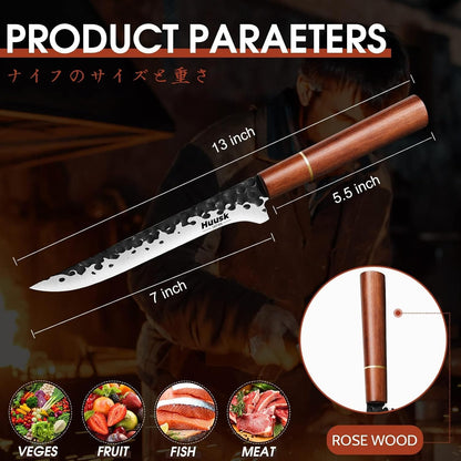 Huusk Kiritsuke Chef Knife - 9 Inch Japanese Kitchen Knife | Professional High Carbon Steel Sharp Sushi Knives with Ergonomic Rosewood Handle for Meat, Gift for Chef