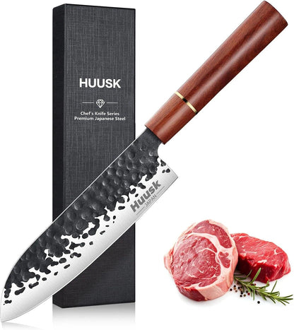 Huusk Kiritsuke Chef Knife - 9 Inch Japanese Kitchen Knife | Professional High Carbon Steel Sharp Sushi Knives with Ergonomic Rosewood Handle for Meat, Gift for Chef