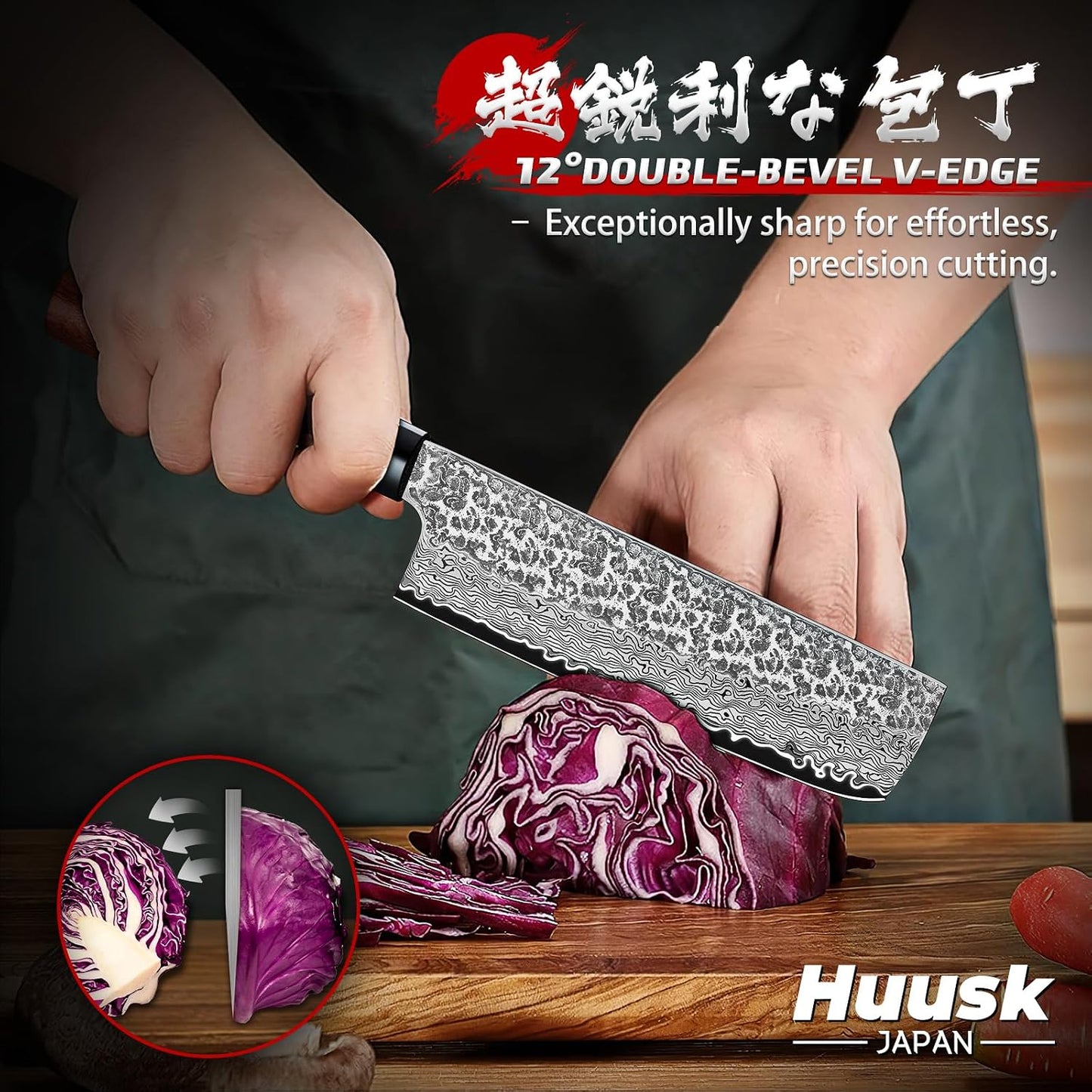 Huusk Kiritsuke Chef Knife - 9 Inch Japanese Kitchen Knife | Professional High Carbon Steel Sharp Sushi Knives with Ergonomic Rosewood Handle for Meat, Gift for Chef