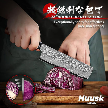 Huusk Kiritsuke Chef Knife - 9 Inch Japanese Kitchen Knife | Professional High Carbon Steel Sharp Sushi Knives with Ergonomic Rosewood Handle for Meat, Gift for Chef
