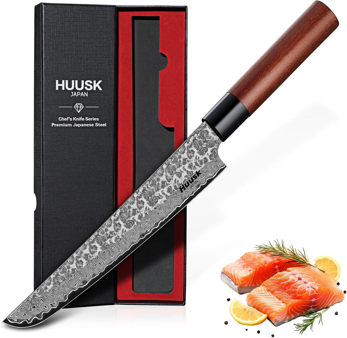 Huusk Kiritsuke Chef Knife - 9 Inch Japanese Kitchen Knife | Professional High Carbon Steel Sharp Sushi Knives with Ergonomic Rosewood Handle for Meat, Gift for Chef