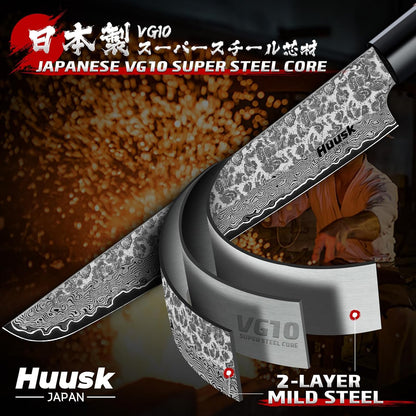 Huusk Kiritsuke Chef Knife - 9 Inch Japanese Kitchen Knife | Professional High Carbon Steel Sharp Sushi Knives with Ergonomic Rosewood Handle for Meat, Gift for Chef