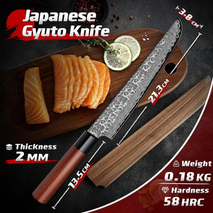 Huusk Kiritsuke Chef Knife - 9 Inch Japanese Kitchen Knife | Professional High Carbon Steel Sharp Sushi Knives with Ergonomic Rosewood Handle for Meat, Gift for Chef