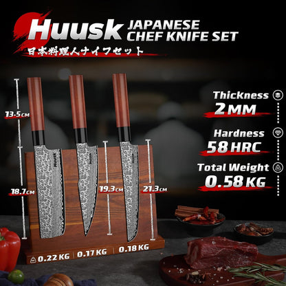 Huusk Kiritsuke Chef Knife - 9 Inch Japanese Kitchen Knife | Professional High Carbon Steel Sharp Sushi Knives with Ergonomic Rosewood Handle for Meat, Gift for Chef