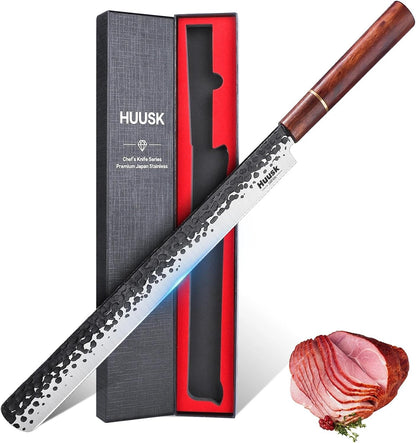 Huusk Kiritsuke Chef Knife - 9 Inch Japanese Kitchen Knife | Professional High Carbon Steel Sharp Sushi Knives with Ergonomic Rosewood Handle for Meat, Gift for Chef