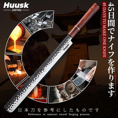 Huusk Kiritsuke Chef Knife - 9 Inch Japanese Kitchen Knife | Professional High Carbon Steel Sharp Sushi Knives with Ergonomic Rosewood Handle for Meat, Gift for Chef