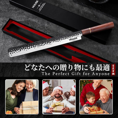Huusk Kiritsuke Chef Knife - 9 Inch Japanese Kitchen Knife | Professional High Carbon Steel Sharp Sushi Knives with Ergonomic Rosewood Handle for Meat, Gift for Chef
