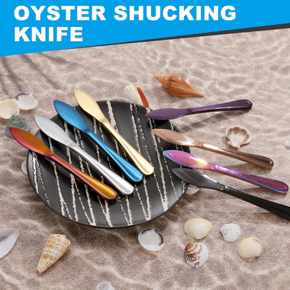 2 Pcs Stainless Steel Oyster Shucking Knife, Oyster Shucking Shell Opener Knife Non-Slip for Shellfish Opening Seafood Restaurants Home Use, Colorful Red