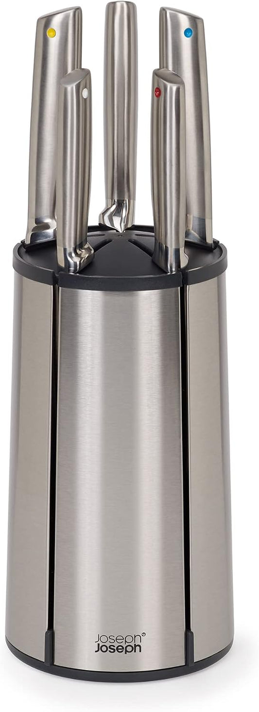 Elevate - Steel Knives Carousel 5-Piece Set with Rotating Stainless-Steel Knife Block, Japanese Stainless-Steel Blades, Fingerprint-Proof Coating and Non-Slip Base, Kitchen Accessories