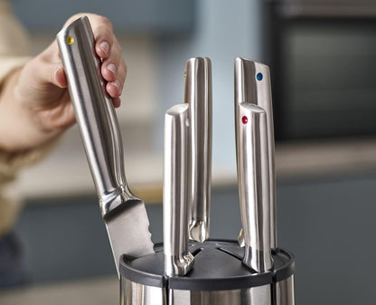Elevate - Steel Knives Carousel 5-Piece Set with Rotating Stainless-Steel Knife Block, Japanese Stainless-Steel Blades, Fingerprint-Proof Coating and Non-Slip Base, Kitchen Accessories