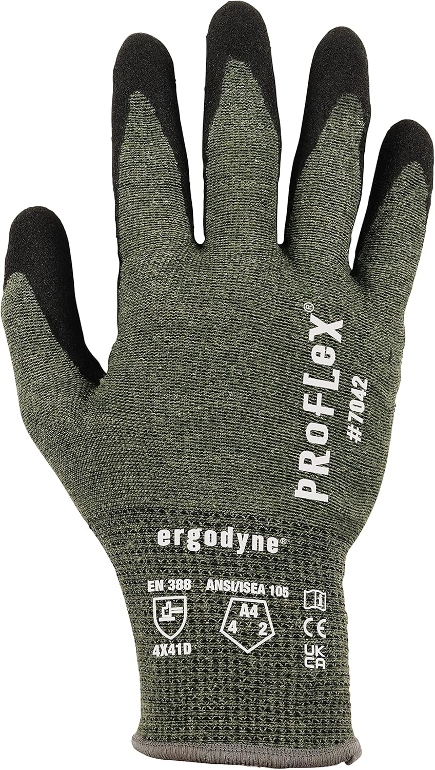 ProFlex 7042 Cut Resistant Work Gloves, ANSI A4, Contact Heat Resistant, Sandy Nitrile Coated Palms, 18g Aramid