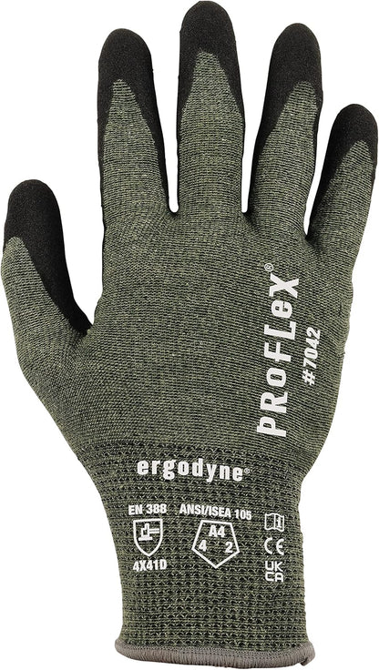 ProFlex 7042 Cut Resistant Work Gloves, ANSI A4, Contact Heat Resistant, Sandy Nitrile Coated Palms, 18g Aramid