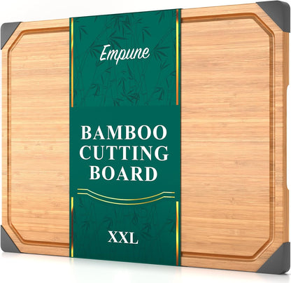 Bamboo Cutting Board, 20" Wood Cutting Boards for Kitchen with Non-slip Rubber Feet Wooden Chopping Board for Meat and Vegetables, XXL