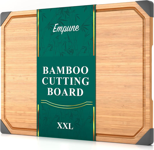 Bamboo Cutting Board, 20" Wood Cutting Boards for Kitchen with Non-slip Rubber Feet Wooden Chopping Board for Meat and Vegetables, XXL