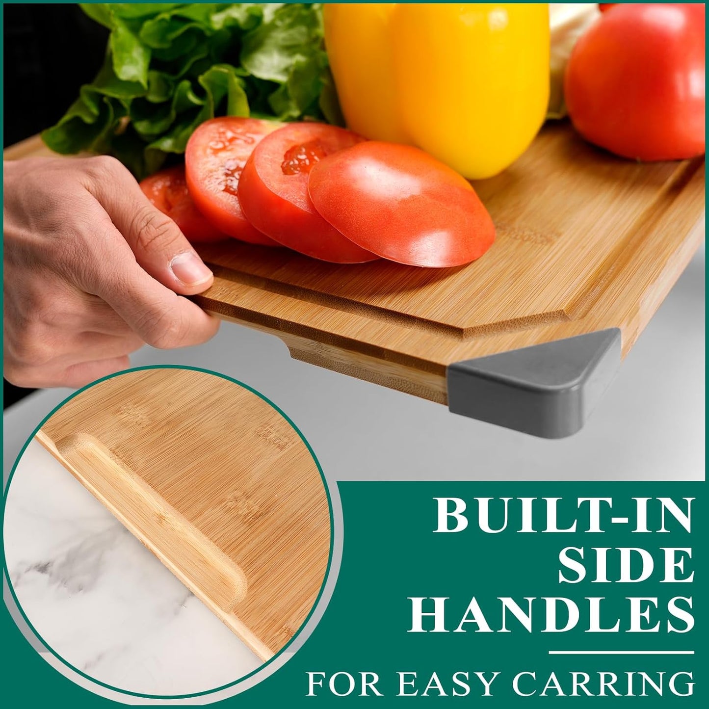 Bamboo Cutting Board, 20" Wood Cutting Boards for Kitchen with Non-slip Rubber Feet Wooden Chopping Board for Meat and Vegetables, XXL