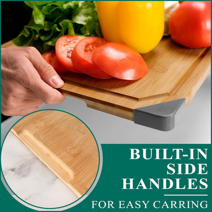 Bamboo Cutting Board, 20" Wood Cutting Boards for Kitchen with Non-slip Rubber Feet Wooden Chopping Board for Meat and Vegetables, XXL