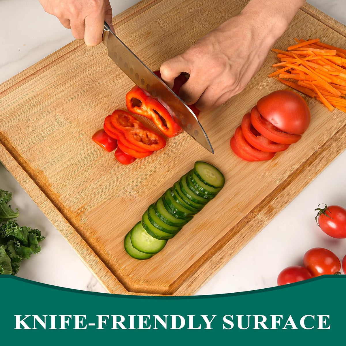 Bamboo Cutting Board, 20" Wood Cutting Boards for Kitchen with Non-slip Rubber Feet Wooden Chopping Board for Meat and Vegetables, XXL