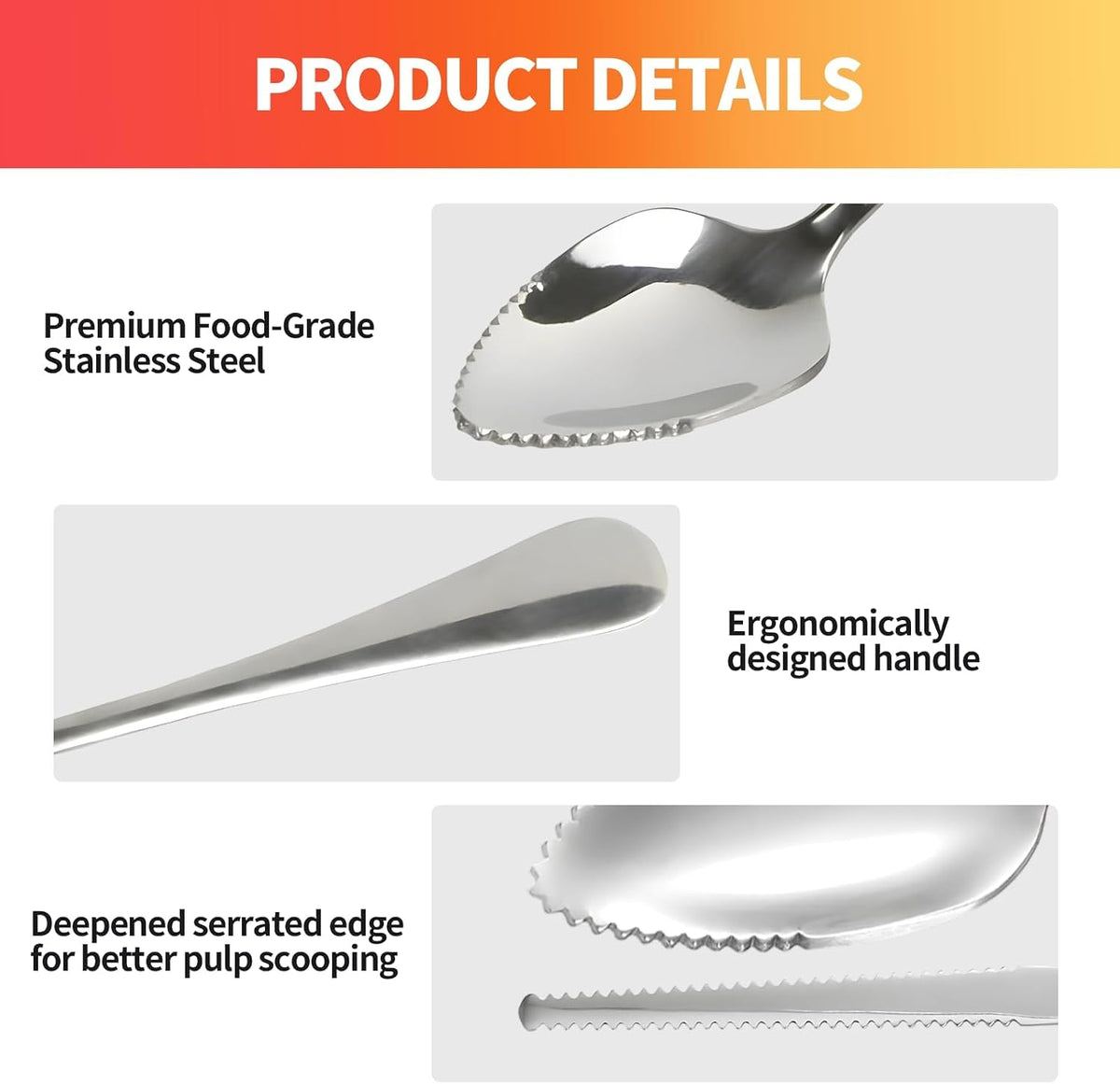Grapefruit Spoon & Knife Set,Stainless Steel Grapefruit Spoon Utensil With Serrated Edge,Silver Kitchen Tool,Multi-Use for Citrus, Kiwi,Dessert, Avocado & More