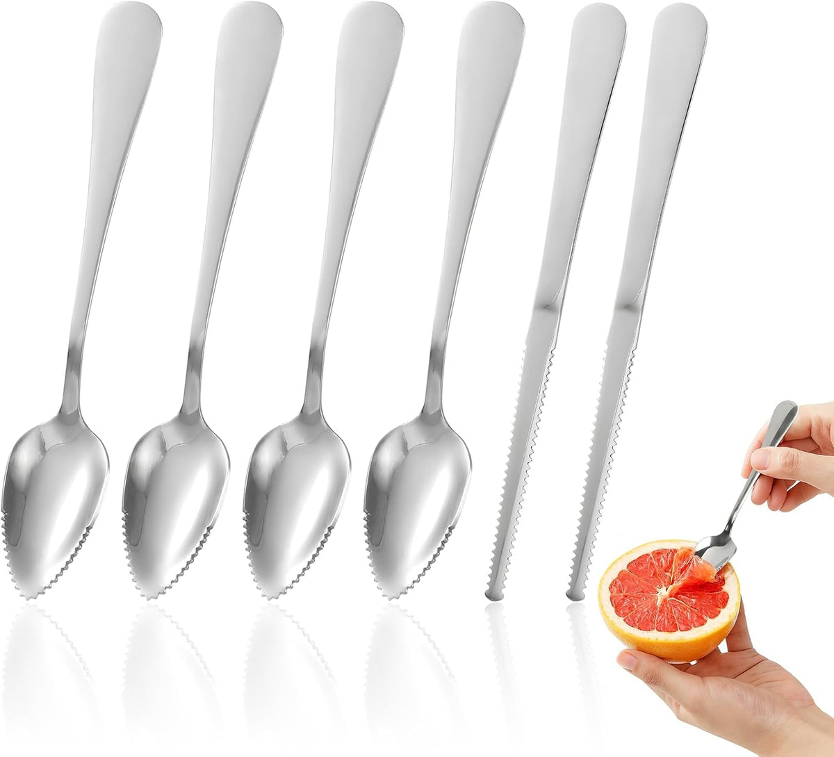 Grapefruit Spoon & Knife Set,Stainless Steel Grapefruit Spoon Utensil With Serrated Edge,Silver Kitchen Tool,Multi-Use for Citrus, Kiwi,Dessert, Avocado & More