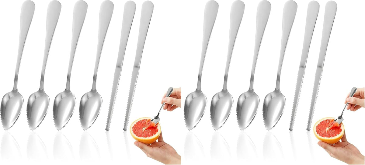 Grapefruit Spoon & Knife Set,Stainless Steel Grapefruit Spoon Utensil With Serrated Edge,Silver Kitchen Tool,Multi-Use for Citrus, Kiwi,Dessert, Avocado & More