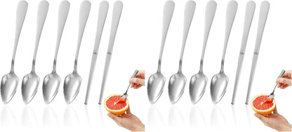 Grapefruit Spoon & Knife Set,Stainless Steel Grapefruit Spoon Utensil With Serrated Edge,Silver Kitchen Tool,Multi-Use for Citrus, Kiwi,Dessert, Avocado & More