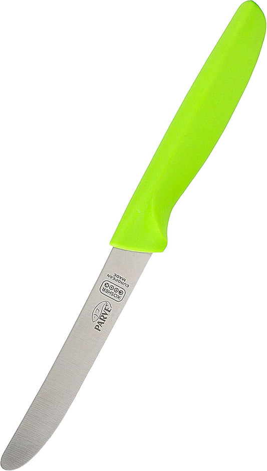 Parve Green Kitchen Knife – 4.5” Steak and Vegetable Knife - Razor Sharp Curved Tip, Straight Edge - Color Coded Kitchen Tools