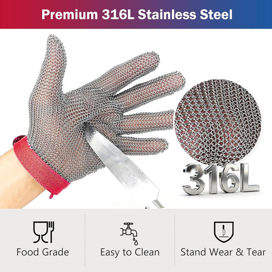 Chainmail Glove for Cutting,Stainless Steel Cut Proof Glove,XS | Highest Level Cut Resistant Gloves Food Grade,Upgrade 316L Metal Mesh Glove for Chefs,Safety Work Butcher
