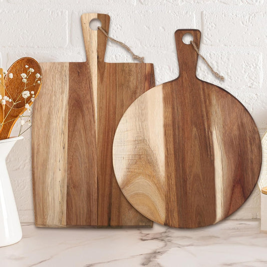 2 Pcs Acacia Wood Cutting Boards Charcuterie Board,Classic,17x10" | with Handles, Charcuterie Boards for Cheese, Meat Bread, Steak, Round, Rectangle, Decorative Serving Boards