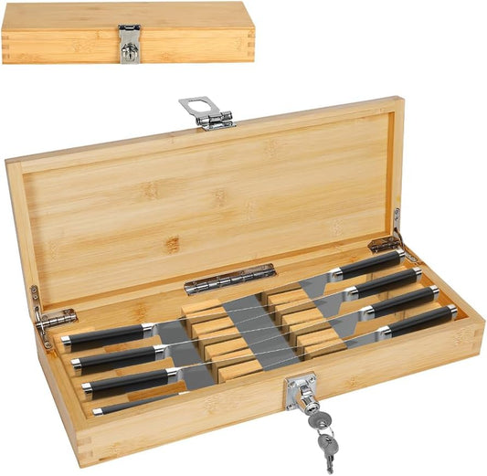 Knife Storage Box with Lock, Kitchen Bamboo Knife Holder Lockable Organizer | Kids Safe in Drawer Knife Block, Multi Purpose Safe Lock Box (Knives Not Included)