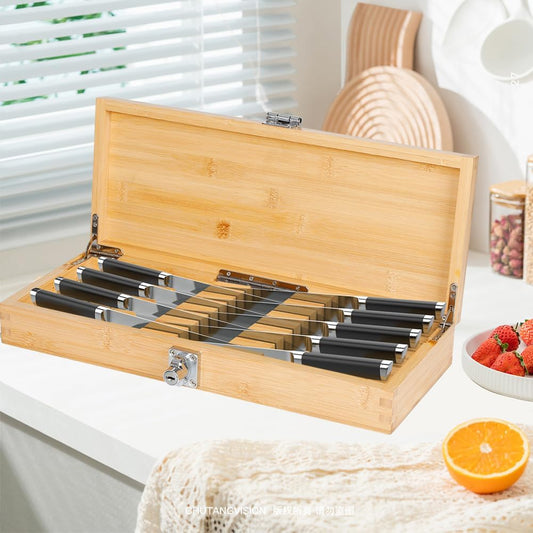Knife Storage Box with Lock, Kitchen Bamboo Knife Holder Lockable Organizer | Kids Safe in Drawer Knife Block, Multi Purpose Safe Lock Box (Knives Not Included)