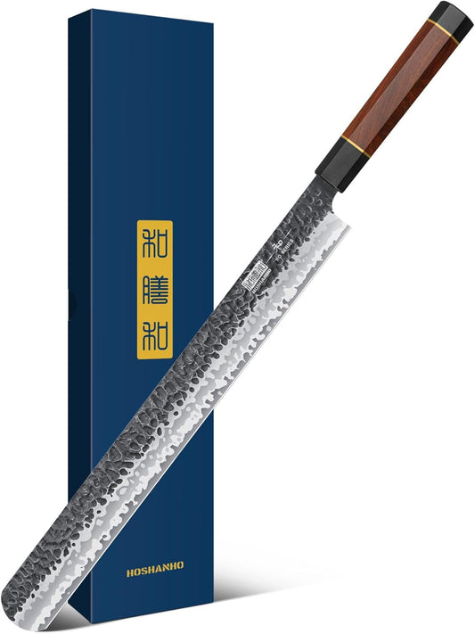 12" Brisket Slicing Knife, Japanese Carving Knife for Meat & BBQ | Razor Sharp Carving Slicing Knife for Roast Beef, Hand Forged Meat Slicer with Ergonomic Octagonal Handle, Ideal for Gift