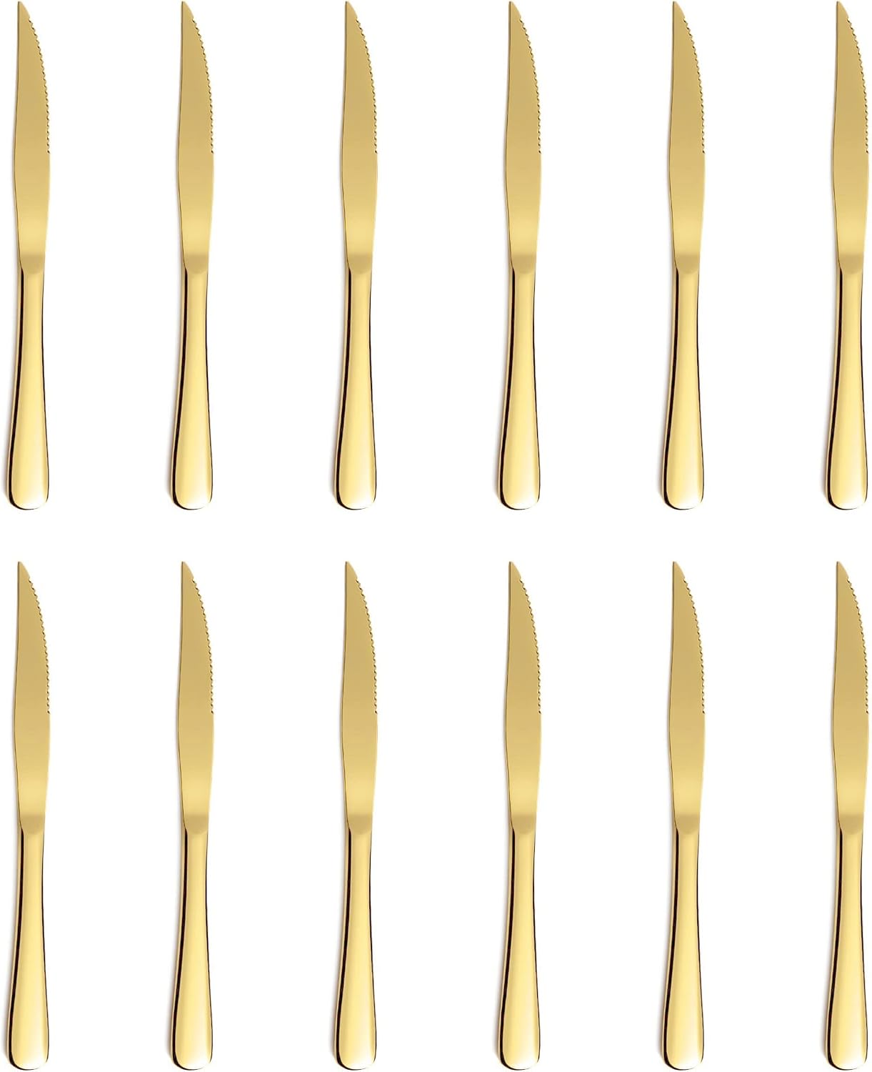 12-Piece Gold Steak Knives Set, Stainless Steel | Serrated, Dishwasher Safe, Dinner Knives